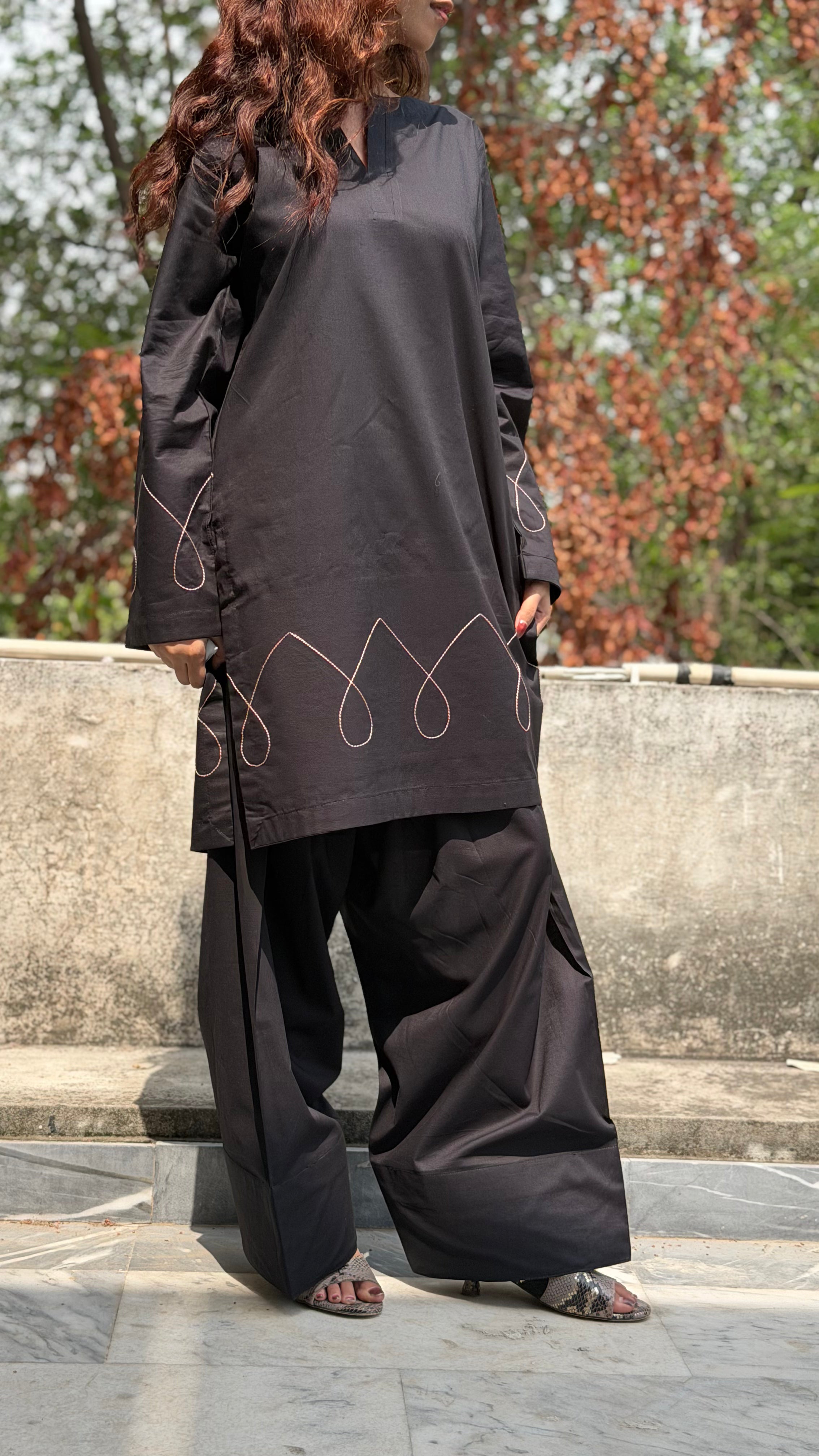 Black Embroidered 2 Piece Suit