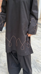 Black Embroidered 2 Piece Suit