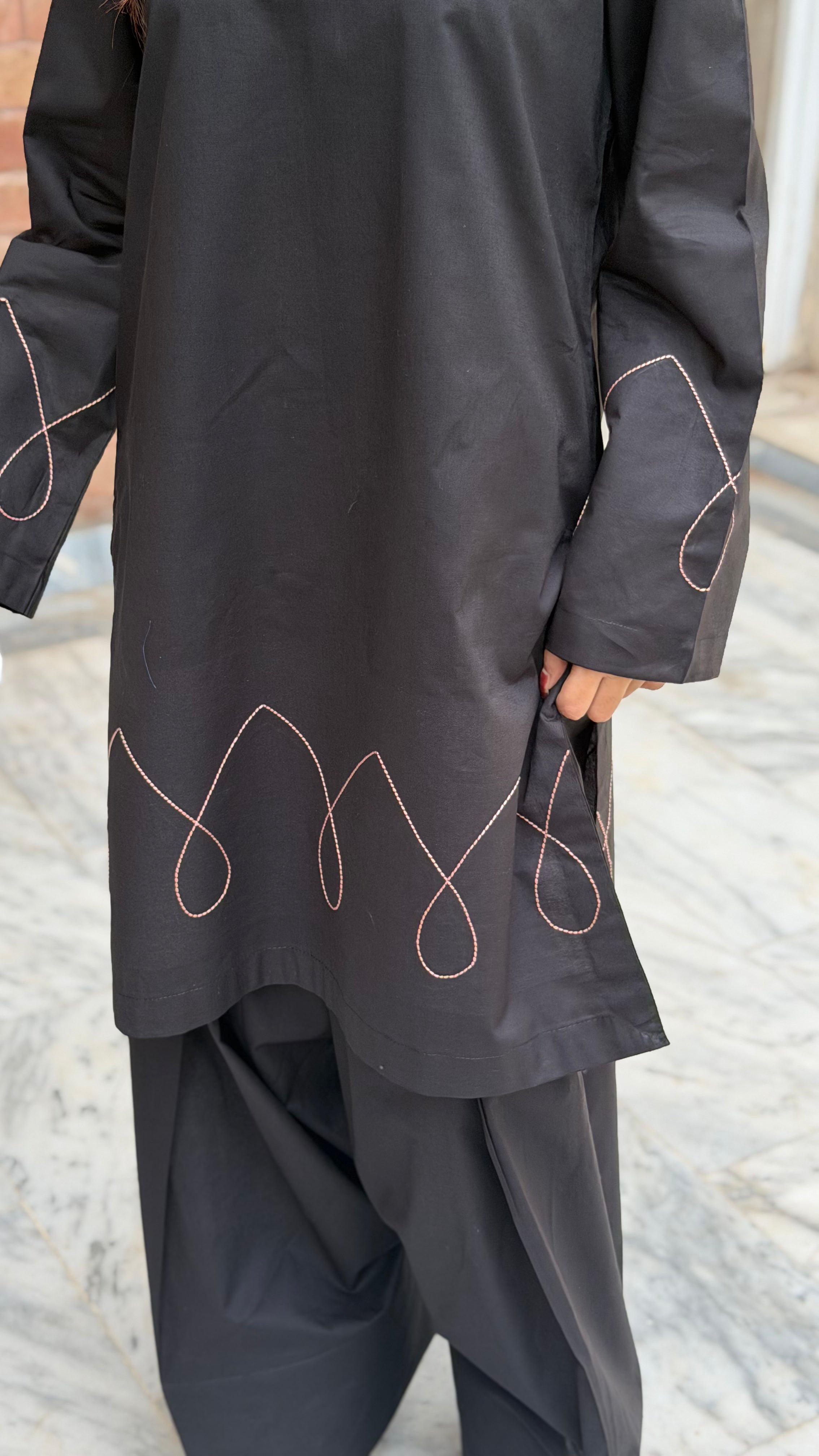 Black Embroidered 2 Piece Suit