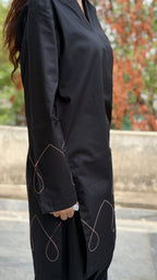Black Embroidered 2 Piece Suit